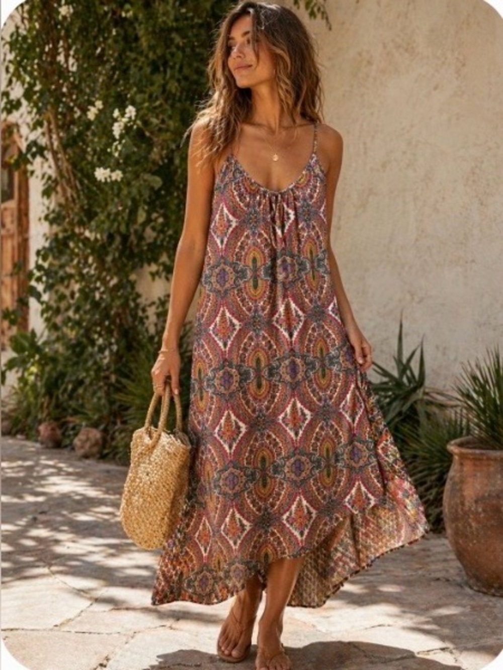 En Crème Boho Paisley Medallion Print Maxi Dress Size Small